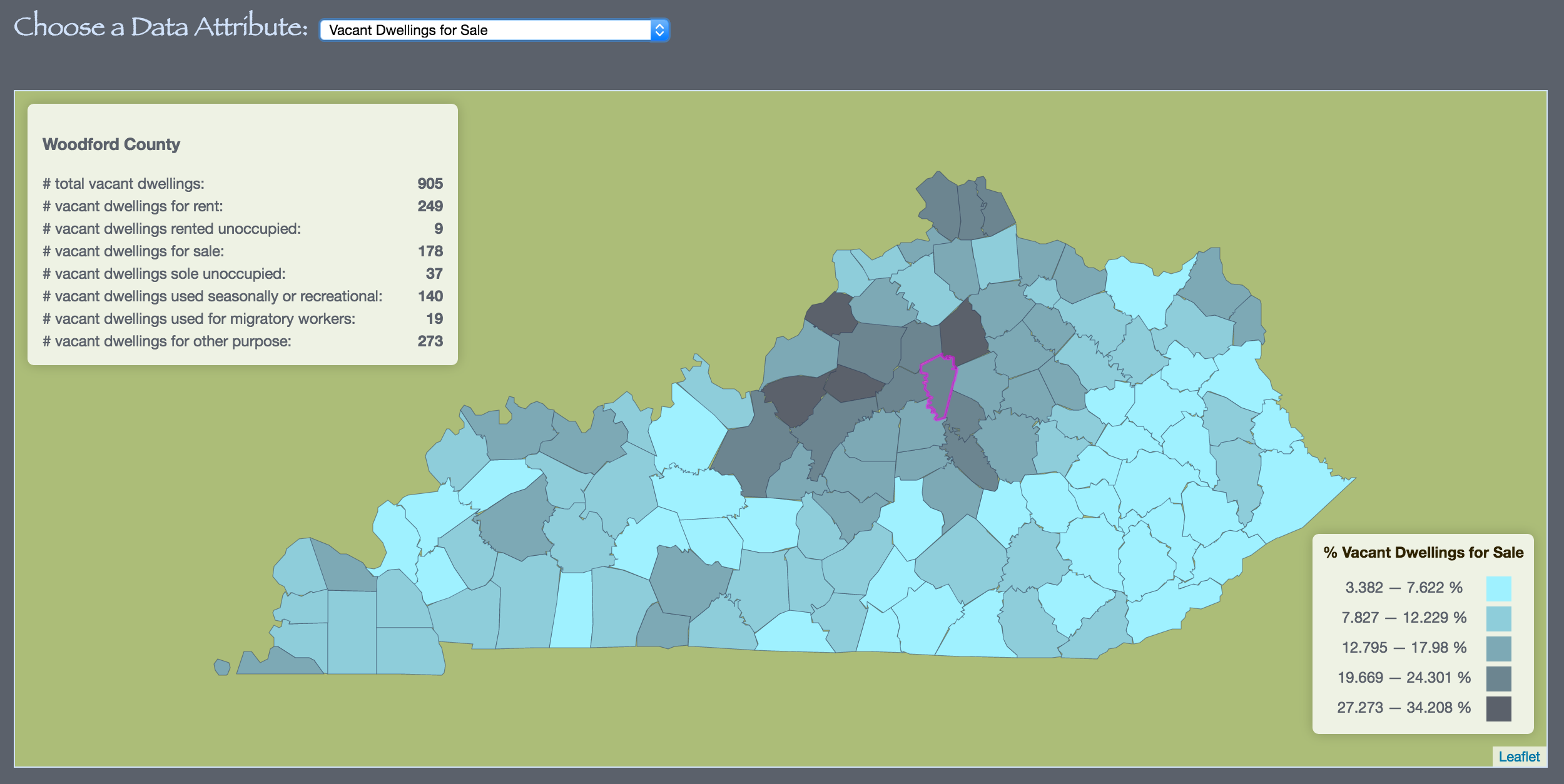 map of vacant dwellings in Kentucky