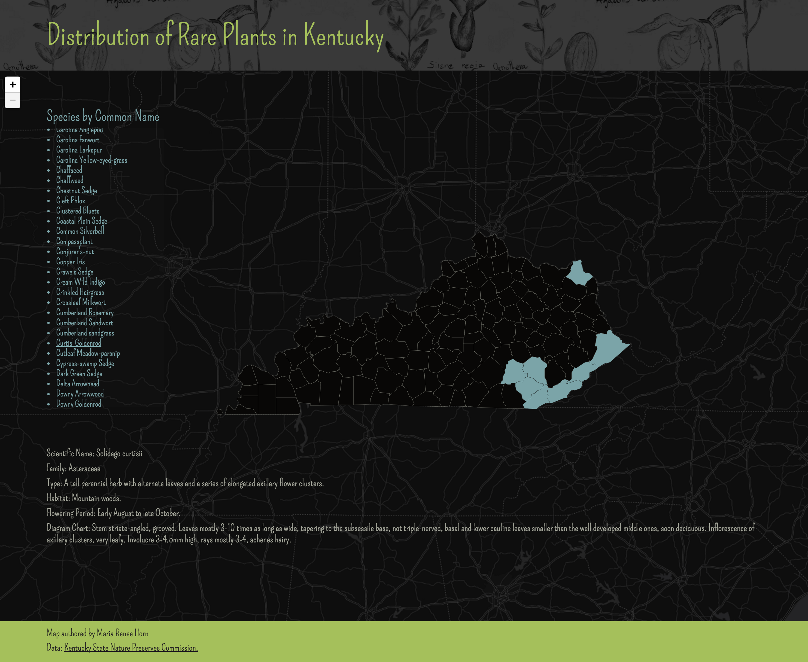 map of the distribution of rare plants in Kentucky